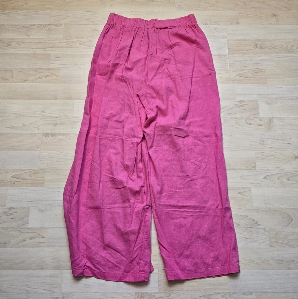 H/G Linen Blend Split Front Leg Pink Beach Pants Size Medium